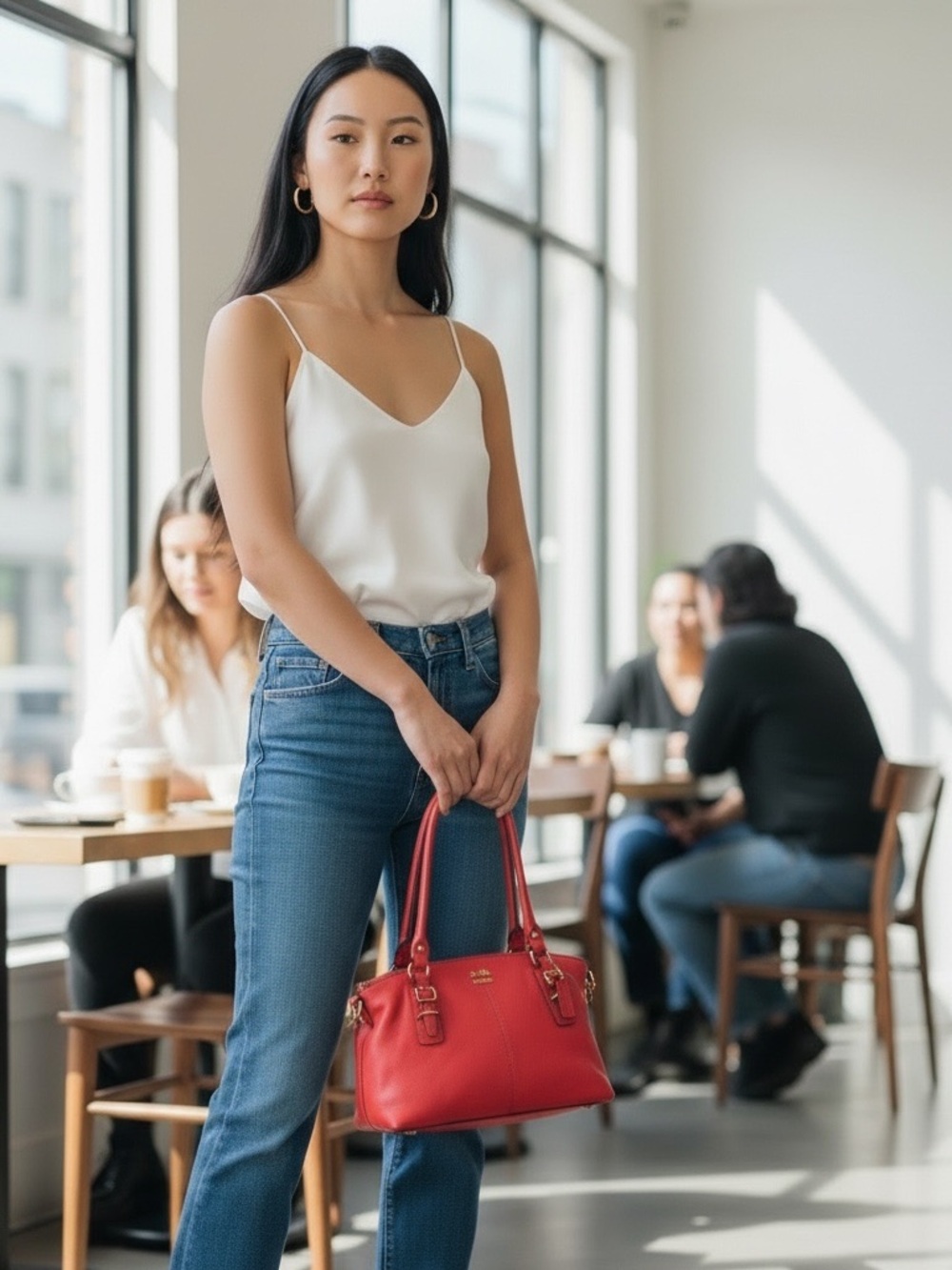 Coach Reddish Pink Leather Shoulder Bag with Gold Hardware